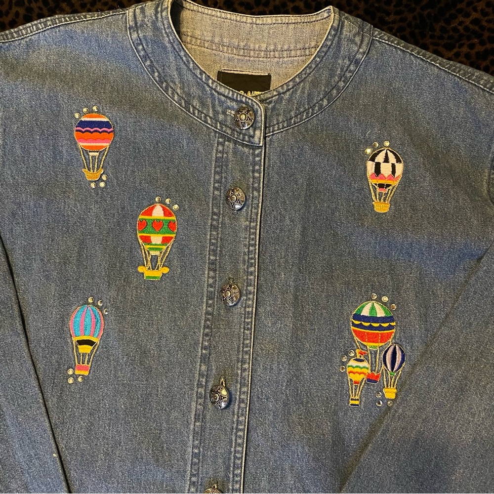 Bedazzled Hot Air Balloon Denim Button Up